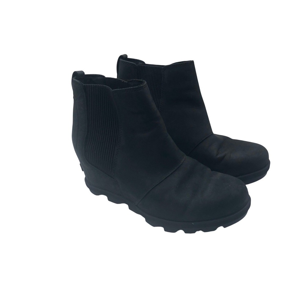 Sorel Women's Black Leather Wedge Ankle‎ Boots Elastic Side Size 8